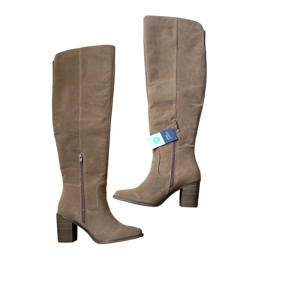 Universal Thread May Tan Faux Suede Tall Block Heel Boots‎ Size 8.NWT